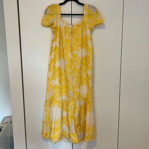 Lemon Yellow Jacquard Floral tier’d Cotton Dress XS-S Zara